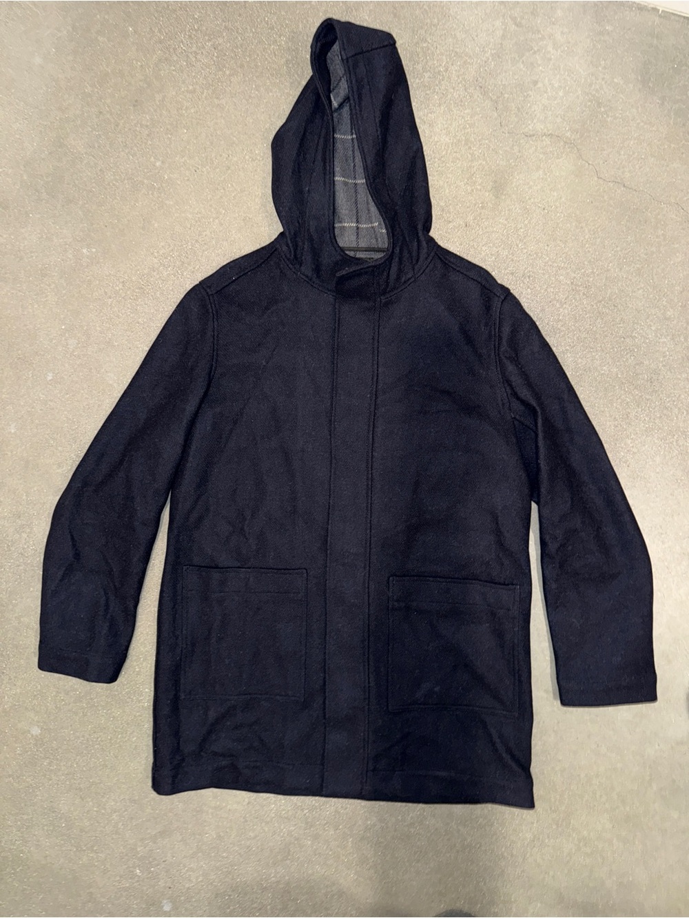 P.C. Rue Madame Paris Blanket Lined Wool Hooded Coat Parka Navy Mens L